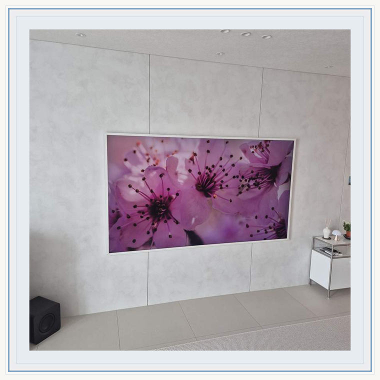 인천 검단 김포 TV 무게와 하중 확인 관련 설치 참고 사진 1 · 화면 하단과 거실장 사이의 간격을 맞추는 기준